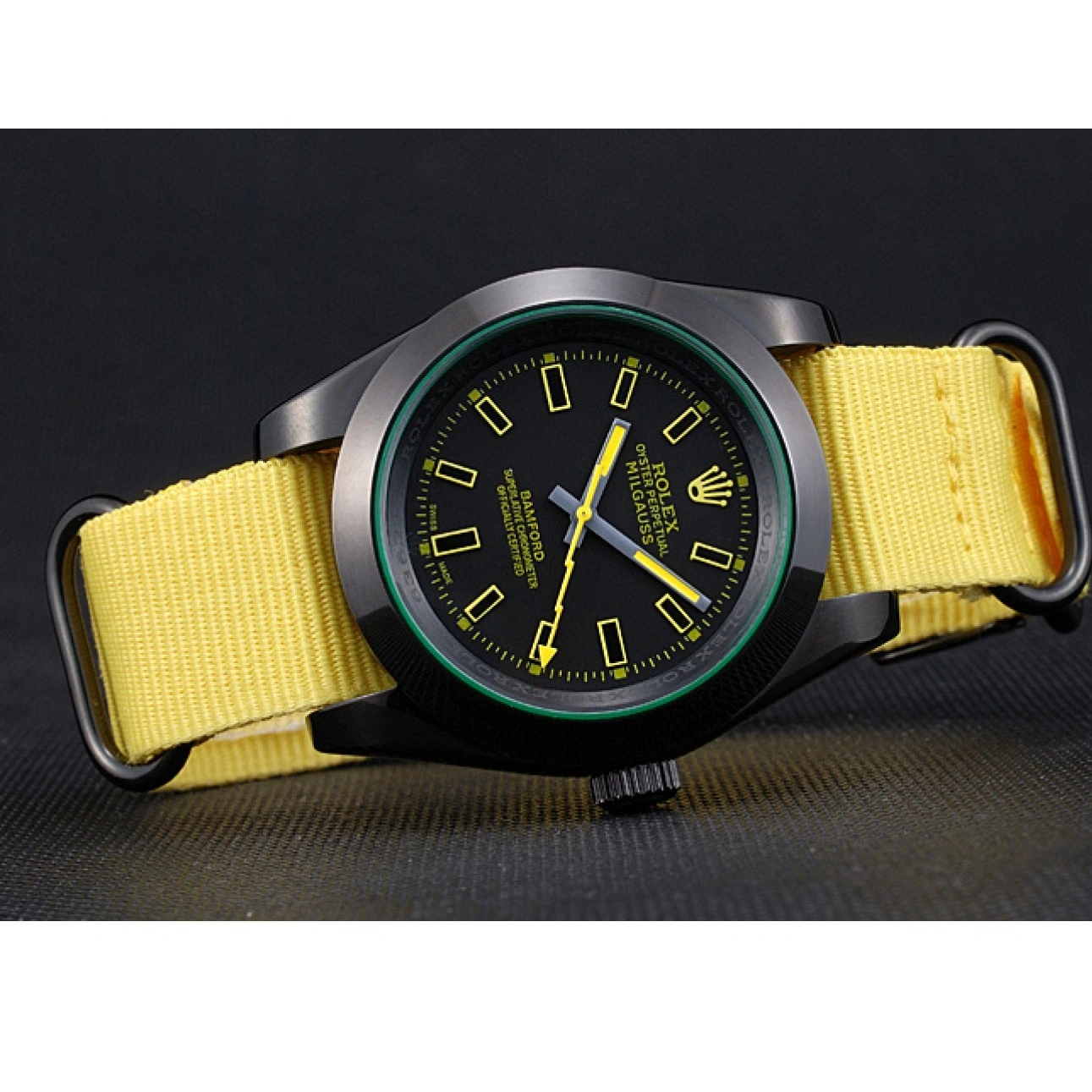 Best AAA Replica Sites Rolex Nylon Strap Yellow 621999 Milgauss Bamford 1027